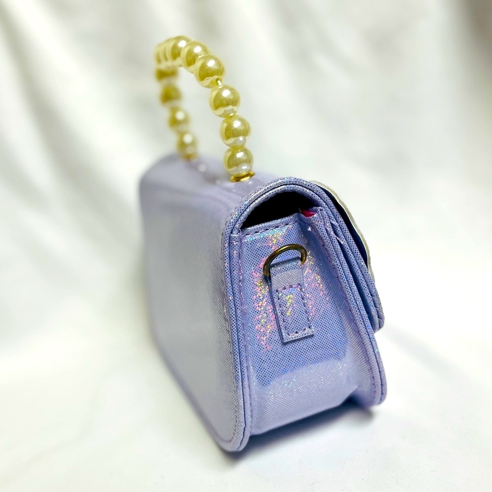 Hello Kitty Purple Glitter Kids Bag, NIB, crossbody strap, cream bead handle, - Picture 5 of 11